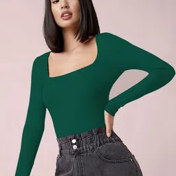 Maheshvi Women Square Neck Long Sleeves Fitted Top image 2