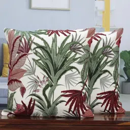 IZAAFA Cream-Coloured & Green Floral Square Cushion Covers image 3