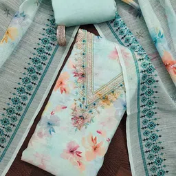 HERE&NOW Floral Printed Beads And Stones Unstitched Dress Material-image-61
