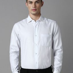 Louis Philippe Men Classic Spread Collar Vertical Striped Cotton Formal Shirt-picture-36
