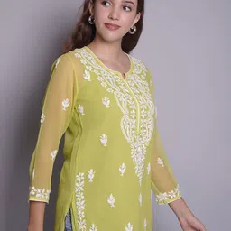 Seva Chikan Ethnic Motifs Embroidered Chikankari Kurti & Slip image 3