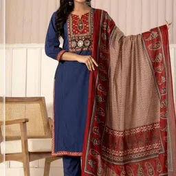 MILAAV Women Ethnic Motifs Embroidered Regular Thread Work Kurta with Trousers & With Dupatta image 2