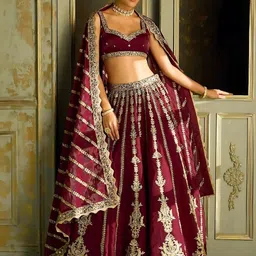 ODETTE Ethnic Motifs Embroidered Semi-Stitched Lehenga & Unstitched Blouse With Dupatta image 3