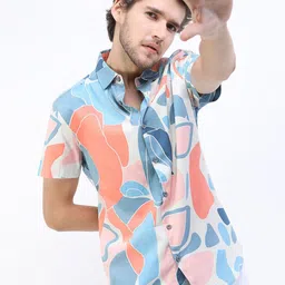 HIGHLANDER Men Spread Collar Abstract Printed Cotton Slim Fit Casual Shirt-picture-33