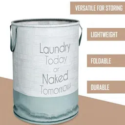 Aura Navy Blue & White 3 Pieces Printed Non-Woven Foldable Laundry Bags With Handle - 45L image 3