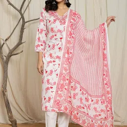 V.S.Creation Women Floral Printed Mirror Work Pure Cotton Kurta with Trousers & Dupatta-picture-32