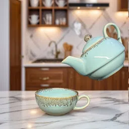 fariya Pack of 2 Ceramic Handpainted Fine Bone Tea Set With Tea Pot Kettle,Cup - Premium Quality & Finish image 3