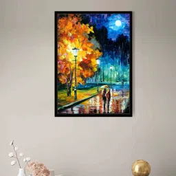art street Sad Lovers Rain Multicolour Synthetic Wood Framed Canvas Wall Painting image 1