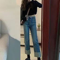 bebe Women Straight Fit High-Rise Heavy Fade Jeans-picture-41