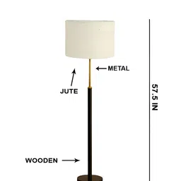 Devansh White & Black Wooden & Cotton Cylinder Shaped Floor Lamp image 3
