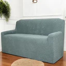 HOUSE OF QUIRK Universal Green Self Design Jacquard 4 Seater Soft Touch Sofa Cover & Arms-picture-12