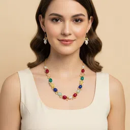 ASIDEA Gold-Plated Artificial Beaded Necklace And Earrings image 1