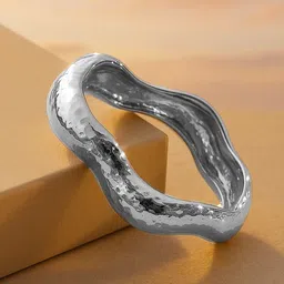 Rubans Voguish Rhodium Plated Brass Hammered Textured Wavy Finish Bold Statement Bracelet-picture-31