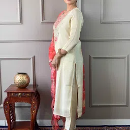 SHOPONBIT Women Embroidered Regular Sequinned Chanderi Silk Kurti with Trousers & With Dupatta image 5