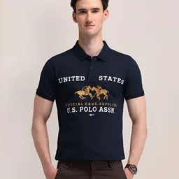 U.S. Polo Assn. Men Typography Printed Polo Collar Cotton Slim Fit T-shirt-picture-41