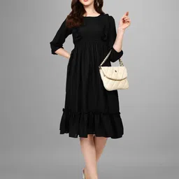 Krunal Raiyani Women Round Neck Puff Sleeve Fit & Flare Dress-picture-23