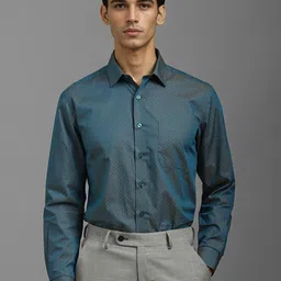 Louis Philippe Men Spread Collar Micro Ditsy Printed Cotton Slim Fit Formal Shirt-image-6
