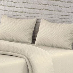 Trance Home Linen Cream Checked Pure Cotton 300 TC Queen Bedsheet Set-1.91 m x 1.83 m image 4