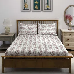 SWAYAM Off White & Red Floral Printed Cotton 240 TC King Bedsheet Set-2.28 m x 2.74 m image 4