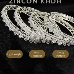 ZULKA Set of 4 Stylish Metal Zircon Gemstone & Pearls Beads Bangles Kada image 5