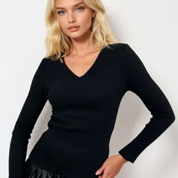 Trend Alacati stili Women Ribbed V-Neck Cotton Top-picture-36