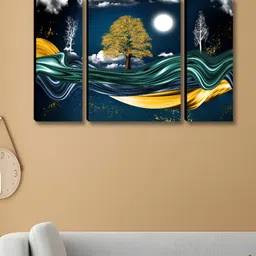 SAF Navy Blue & Gold-Toned 3 Pieces Tree & Moon Wood Wall Art image 2