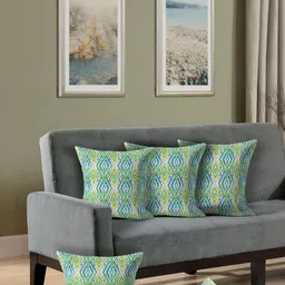 Cushion Villa Green & Blue 5 Pieces Geometric Satin Square Cushion Covers-image-6
