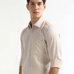 Arrow Striped Spread Collar Long Sleeves Pure Cotton Slim Fit Shirt image 4