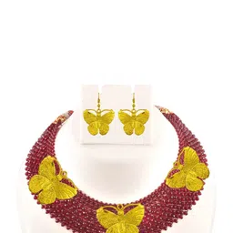 Tanusha Jewels Gold-Plated Butterfly & Artificial Beads Necklace & Earrings image 4