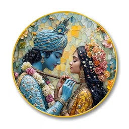 SAF Yellow & Blue Radha Krishna Printed Wall Art image 2