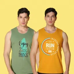 WOOSTRO Men Pack of 2 Typography Printed Round Neck Cotton Slim Fit Sports T-shirts image 2