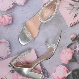 Ronnie Grey Embellished PU Party Block Sandals image 1