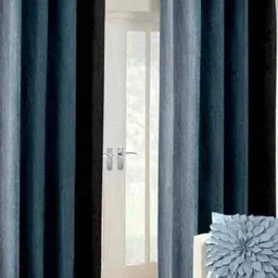 BELLA TRUE Black & Grey 2 Pieces Colourblocked Window Curtains image 1
