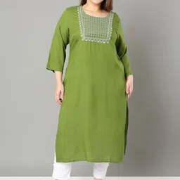 Sztori Plus Size Floral Yoke Design Mirror Work Straight Kurta-picture-20