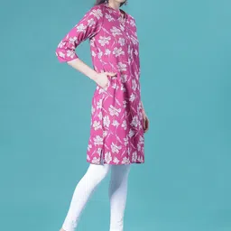 V-Mart Floral Printed Band Collar Gotta Patti Straight Kurta image 5