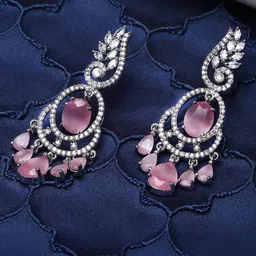 Gemron Jewel Rhodium-Plated American Diamond Studded Contemporary Drop Earrings-picture-40