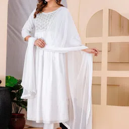 aayusika Women Embroidered Anarkali Pleated Kurta & Trousers With Dupatta image 4