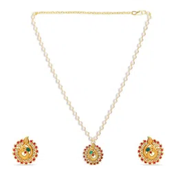 Thrillz Gold-Plated Artificial Stones Studded & Beaded Necklace And Earrings-picture-18