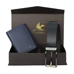 Hornbull Men Three Fold Leather RFID Protected Navy Wallet & Brown Belt Accessory Gift Set-image-39
