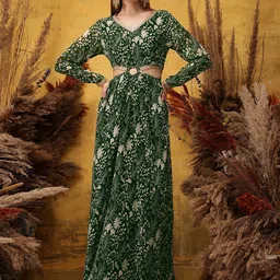 indo street Printed Cut-Outs Maxi Ethnic Dress-picture-17