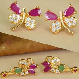 DIVASTRI Women Pack Of 2 Floral And Butterfly Shaped AD Studs Earrings-picture-20