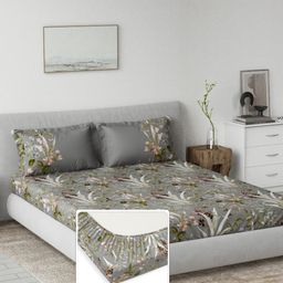 DDecor Grey & Green Floral Printed 144 TC Cotton King Bedsheet Set-1.82 m x 1.92 m-picture-28