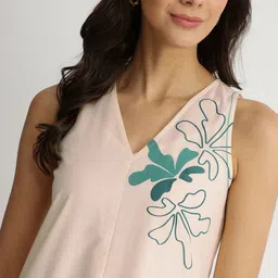 Pink Fort Women Off-White Cotton Floral Placement Printed Dress image 3