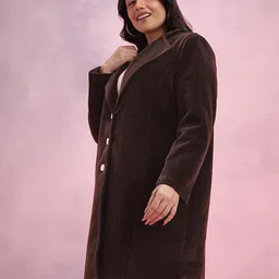 DressBerry Curve Single-Breasted Lapel Collar Suede Finish Overcoat image 5