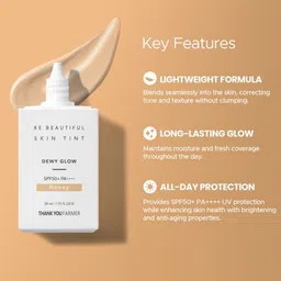Thank You Farmer Be Beautiful Skin Tint Dewy SPF 50+ PA++++ Face Sunscreen-50 ml-Honey image 3