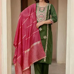 SKYLEE Women Ethnic Motifs Embroidered Kurta with Trousers & Dupatta-image-63