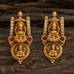 Kushal's Fashion Jewellery Gold Plated Ruby Studded Ethnic Antique Studs Earrings image 4