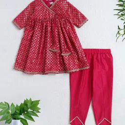 The Magic Wand Girls Printed V-Neck Gotta Patti A-Line Kurta With Trousers-picture-27