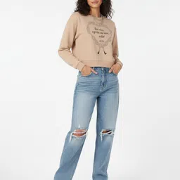 glitchez Typography Printed Drop-Shoulder Sleeves Boxy Fit Crop Sweatshirt image 3