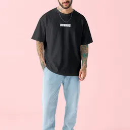 BLISSINK Typography Printed Round Neck Drop-Shoulder Sleeves Oversized T-shirt image 3